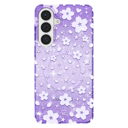 Lavender Cherry Blossom Glitter Samsung Case