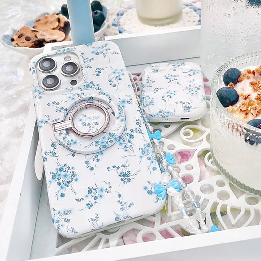 French Blue Floral Portable MagSafe Charger Power Pack