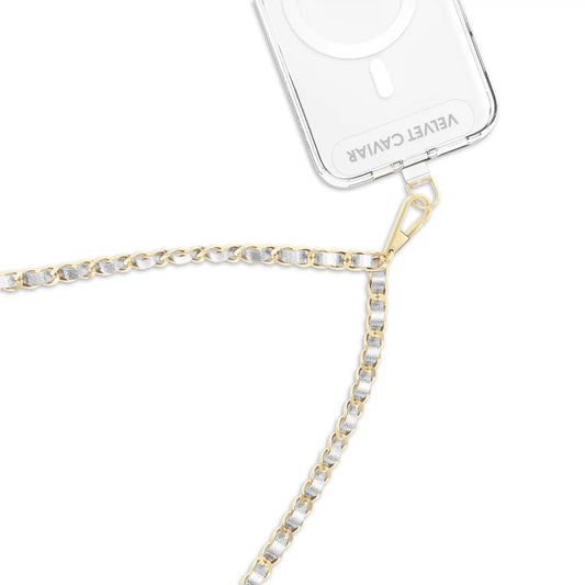 Silver Leather Chain Phone Crossbody Strap